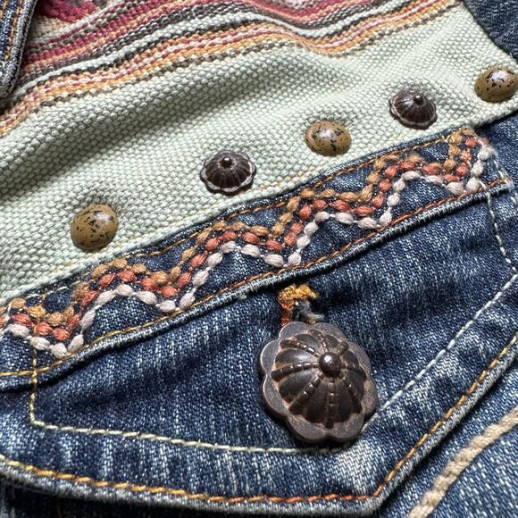 Coldwater Creek Size PM Aztec Southwestern Print Denim Blue Jean Cotton Jacket - Picture 4 of 10